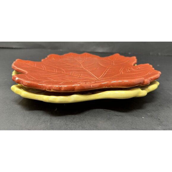 2 BARBARA EIGEN WILLIAMS-SONOMA AUTUMN HARVEST Red Yellow Salad Leaf Plates - Picture 9 of 12